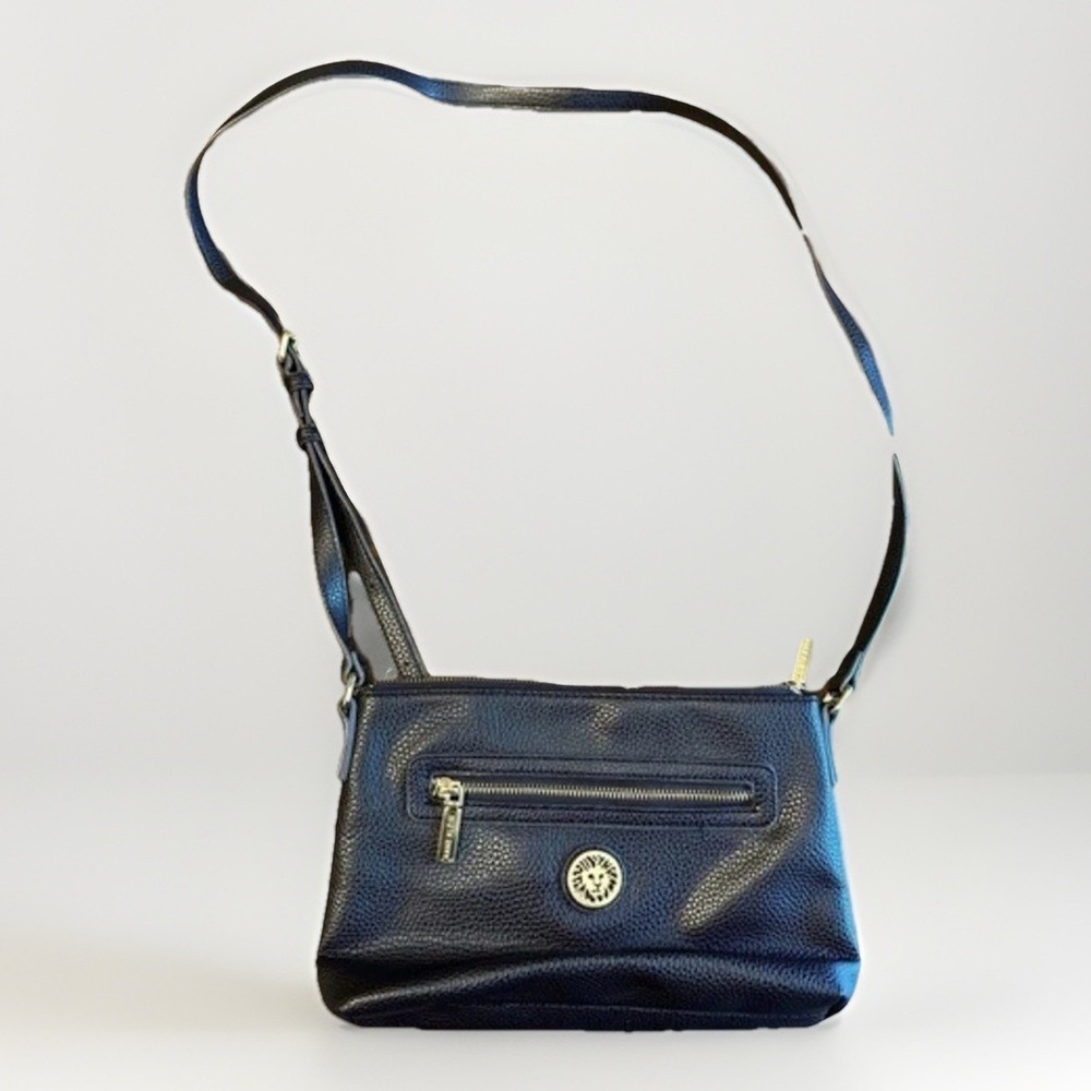 Anne Klein Leather Crossbody Purse  Bag Black‎ Pebbled